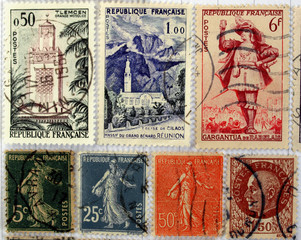 Fototapeta na wymiar Range of French postage stamps