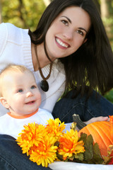 Mother and Baby Boy with Flowers - Fall Theme