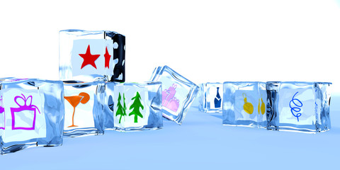 Ice cubes by a holiday of happy New year and Christmas