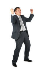 happy businessman with hands up