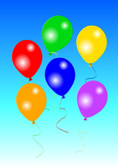 Six colorful party balloons , vector