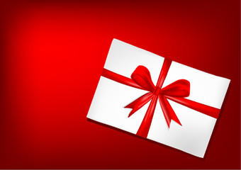 White envelope with red ribbon on red background, vector