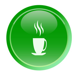 White cup on green icon (web button)