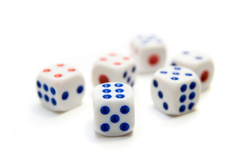 blue and red dice