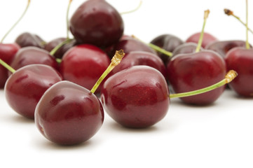 fresh cherries on white background.