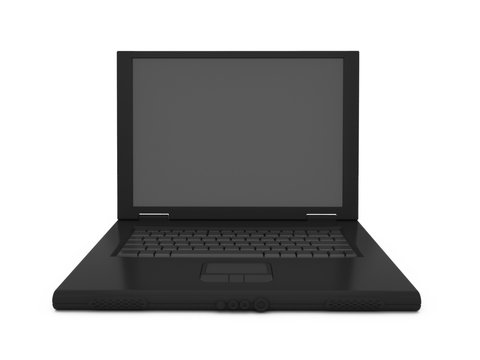 Front view of an isolated black notebook on white background