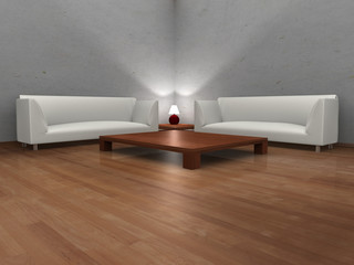 3D modern hall with two sofas - 11151663