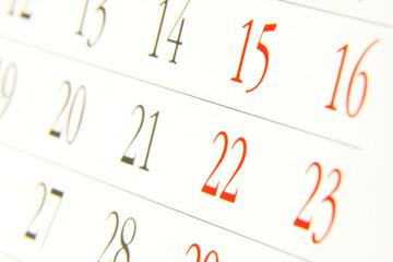 Calendar closeup photo