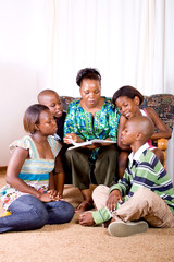 african happy family in living room