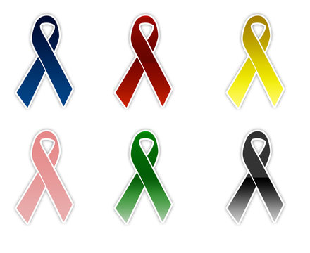 A set of awareness ribbons