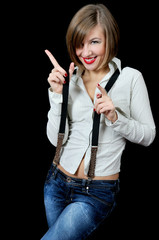 Fototapeta premium beautiful smiling girl with finger up