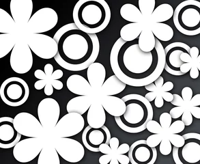 Papier Peint photo Lavable Fleurs noir et blanc Abstrait