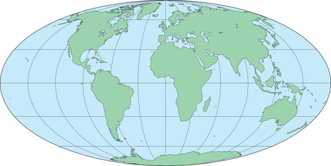 Mollweide World Map-Africa Centered Vector Illustration