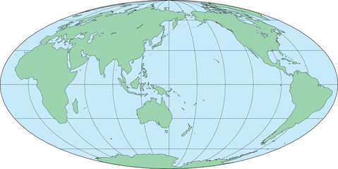 Mollweide World Map-Asia Centered Vector Illustration