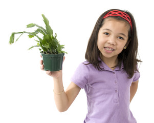 Asian Girl with Plant