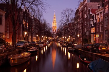 Fototapeta premium Zuiderkerk in Amsterdam Netherlands at twilight