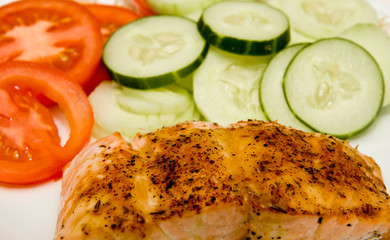 Salmon Tomatoes and Cucumbers