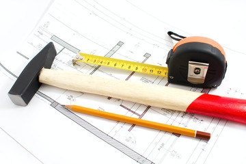 project ruler hammer pencil technical scheme draw