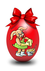 Rotes Osterei mit Häsin und Schleife