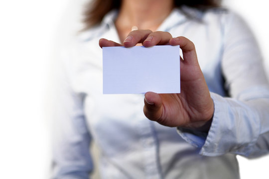 businesswoman holding blank card