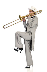 Marching woman trombone player