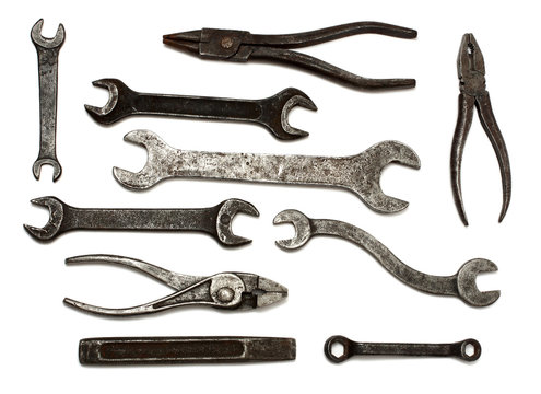 set of old dirty tools