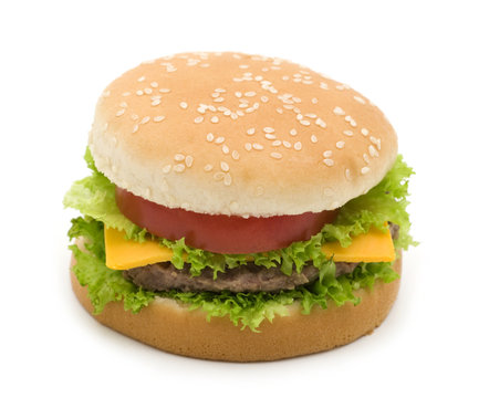 Tasty hamburger on white background