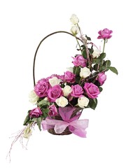 Multicolored roses in a basket