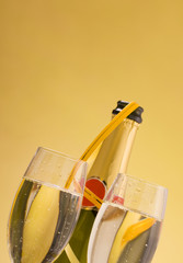 closeup of Champagne and flutes; new year background