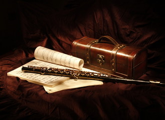 Still Life with Flute and notes, painted light brush