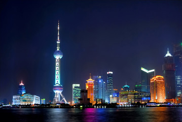 Naklejka premium China Shanghai night in Pudong