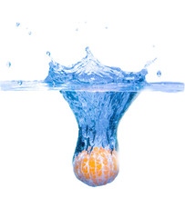 Mandarin splash in water isolated on white