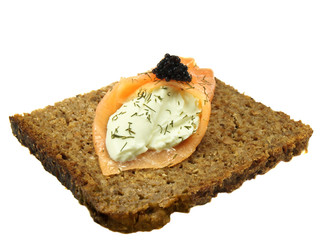 Smoked salmon, caviar and cream cheese on rye