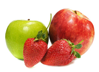 two ripe appels with strawberry