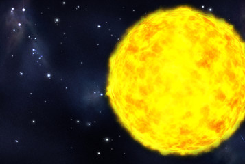 Digital created starfield with cosmic Nebula and yellow Star