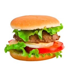 A classic hamburger isolated on white