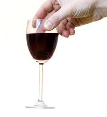 Wine and hands on white background