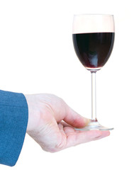 Wine and hands on white background