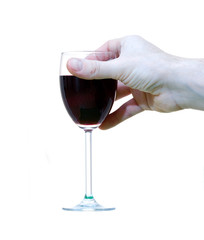 Wine and hands on white background