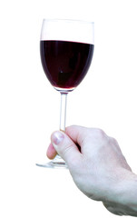 Wine and hands on white background
