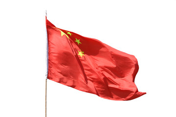 A red Chinese flag isolated on white