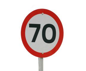 A 70km speed sign isolated on white