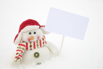 snowman with sign