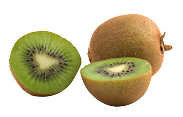 Obraz premium Kiwi fruit and its sections isolated on white background