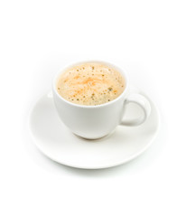 a cup of espresso coffee and a saucer