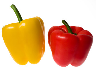 Two peppers, yellow and red, isolated