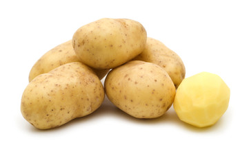 raw potatoes on white background