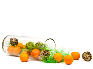 decorative glass vase with mandarines