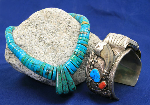 Turquoise neckless and sterling silver watch