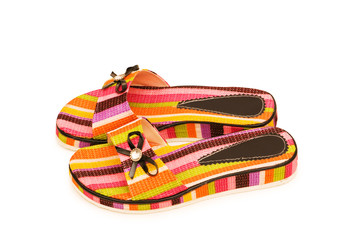 Leather slippers isolated on the white background